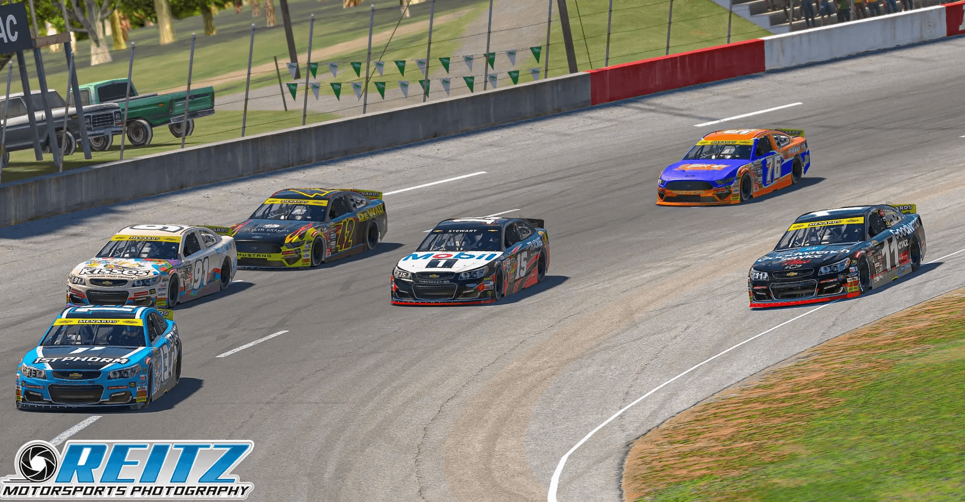 Six Front Runners cars battling for position